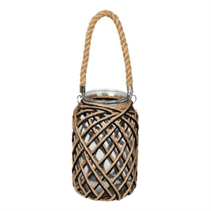 Vickerman 10.5&quot Contemporary Glass Jar with Woven Jute Handle in Brown