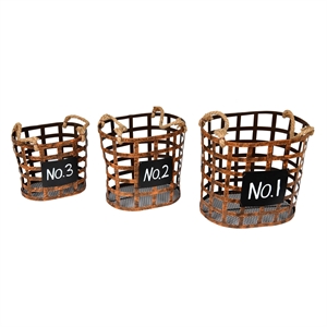 Vickerman 10&quot Metal Wire Square Chalkboard Basket in Brown (Set of 3)