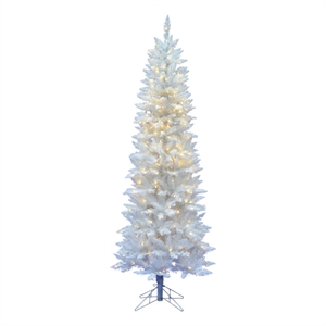 Vickerman 108&quot Spruce Pencil PVC Plastic Christmas Tree with LED Lights in White