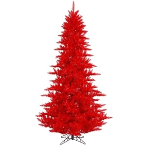 Vickerman 90&quot Plastic Fir Unlit Artificial Christmas Tree in Red