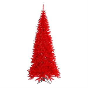 Vickerman 120&quot Plastic Fir Slim Unlit Artificial Christmas Tree in Red