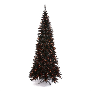 Vickerman 54&quot Fir Slim Artificial Christmas Tree with Orange LED Lights in Black