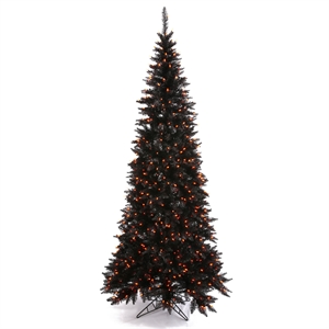 Vickerman 78&quot Fir Slim Artificial Christmas Tree with Orange LED Lights in Black