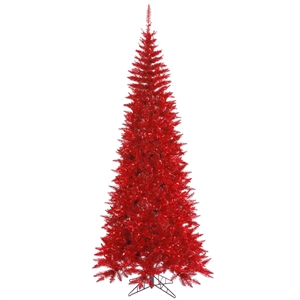 Vickerman 78&quot Plastic Fir Slim Unlit Artificial Christmas Tree in Tinsel Red