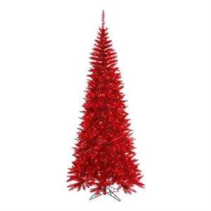Vickerman 54&quot Fir Slim Dura-lit LED Artificial Christmas Tree in Tinsel Red