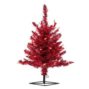 Vickerman 36&quot Plastic Fir Dura-lit LED Artificial Christmas Tree in Tinsel Red