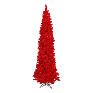 Vickerman 66&quot Plastic Fir Dura-lit LED Artificial Christmas Tree in Flocked Red