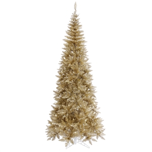 Vickerman 78&quot Fir Slim Artificial Christmas Tree in Champagne Gold Tinsel