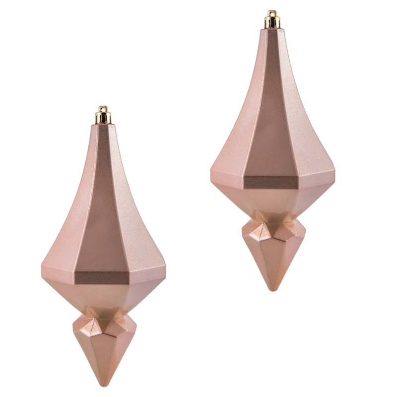 Vickerman Plastic Diamond Finial Ornaments in Candy Rose Gold (Set of 2)