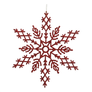 Vickerman 6.25&quot Plastic Glitter Snowflake Christmas Ornaments in Red (Set of 12)
