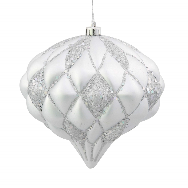 Vickerman Plastic Diamond Onion Christmas Ornament in Matte/Glitter Silver
