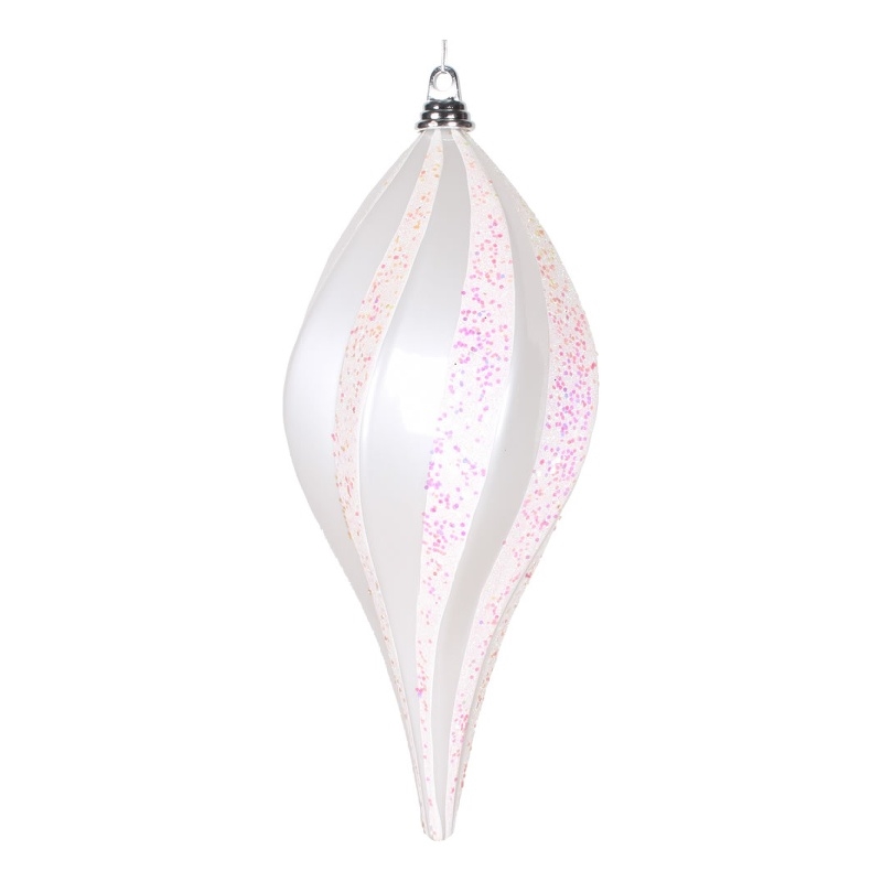 Vickerman 8'' Plastic Glitter Swirl Drop Christmas Ornament in White
