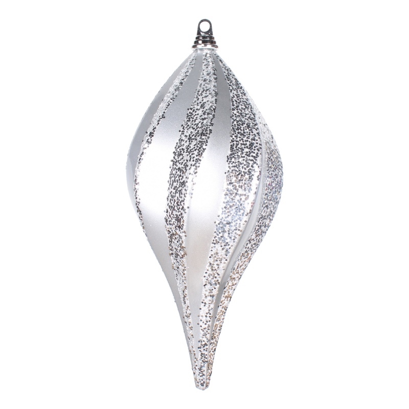Vickerman 8'' Plastic Glitter Swirl Drop Christmas Ornament in Silver