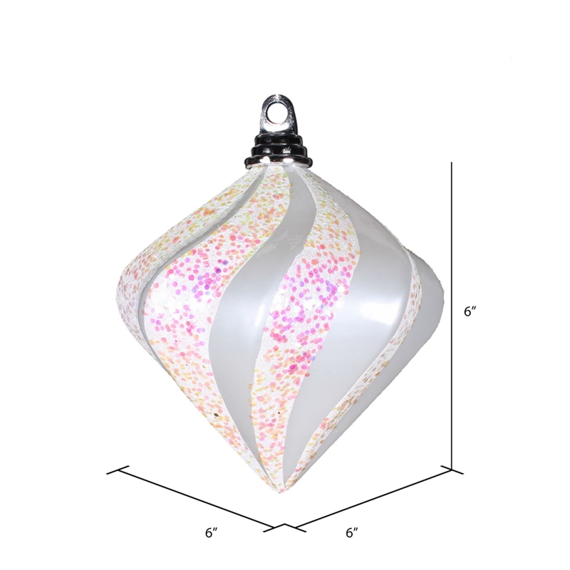 Vickerman 6'' Plastic Candy/Glitter Swirl Diamond Christmas Ornament in White
