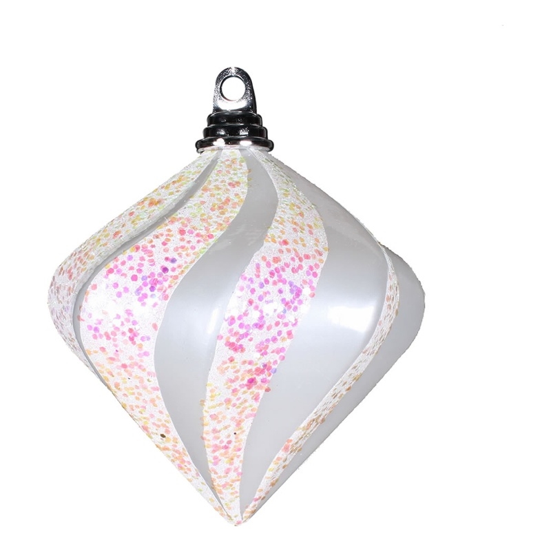 Vickerman 6'' Plastic Candy/Glitter Swirl Diamond Christmas Ornament in White