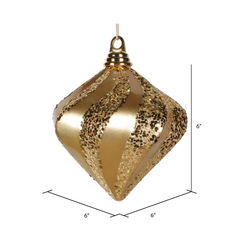 Vickerman 6'' Plastic Candy/Glitter Swirl Diamond Christmas Ornament in Gold