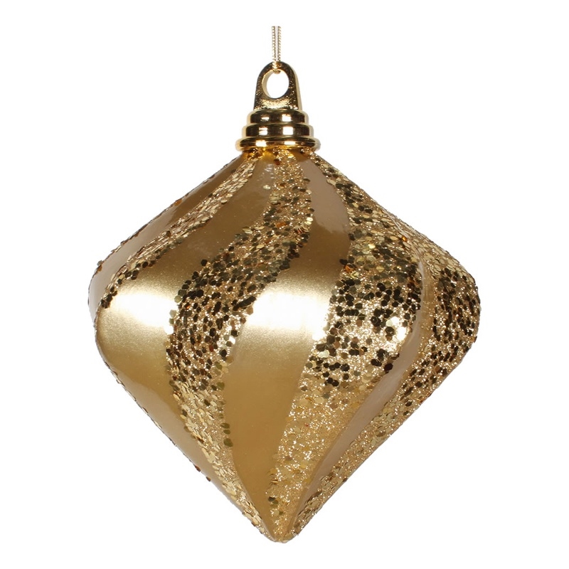 Vickerman 6'' Plastic Candy/Glitter Swirl Diamond Christmas Ornament in Gold