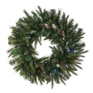 Vickerman 72&quot Cashmere Artificial Christmas Wreath with Multi-Color LED in Green