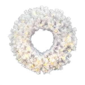 Vickerman 60&quot Spruce Mini Lights Artificial Christmas Wreath in Crystal White