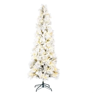 Vickerman 90&quot Atka Pencil LED Lights Artificial Christmas Tree in Flocked White