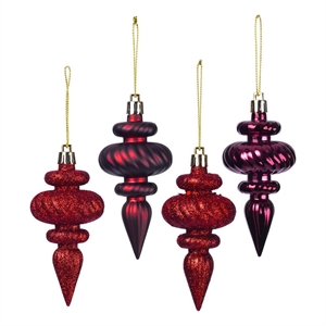 Vickerman 4&quot 4-finish Finial Christmas Ornaments in Burgundy Red (Set of 8)