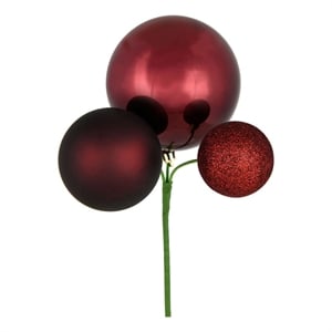 Vickerman 18&quot Plastic Ball Ornament Christmas Picks in Burgundy Red (Set of 3)
