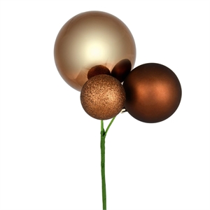 Vickerman 18&quot Plastic Ball Ornament Christmas Picks in Mocha Brown (Set of 3)