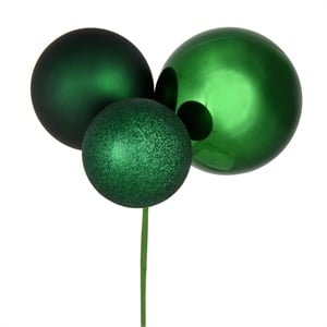 Vickerman 18&quot Plastic Ball Ornament Christmas Picks in Emerald Green (Set of 2)