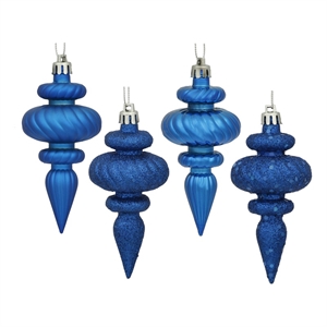 Vickerman 4&quot 4-finish Finial Christmas Ornaments in Blue (Set of 8)