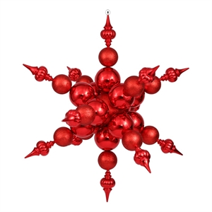 Vickerman 39&quot Shiny and Glitter Radical Snowflake Christmas Ornaments in Red
