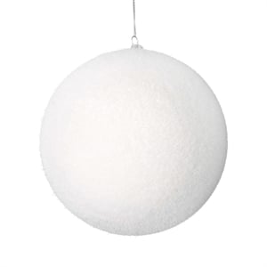 Vickerman 8&quot Plastic Ball Ornament with Metal Cap in Flocked White