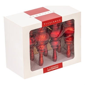 Vickerman 7&quot Plastic 4-Finish Finial Ornaments in Red (Set of 8)
