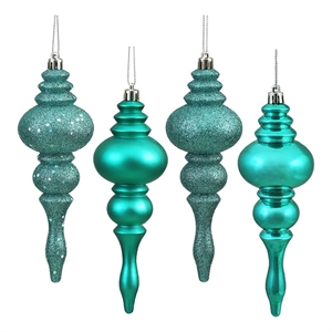 Vickerman 7&quot Plastic 4-Finish Finial Ornaments in Teal Blue (Set of 8)