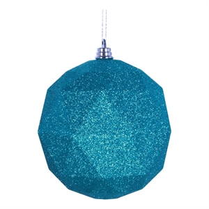 Vickerman 6&quot Geometric Ball Ornaments in Glitter Teal Blue (Set of 4)