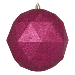Vickerman 6&quot Plastic Geometric Ball Ornaments in Glitter Berry Red (Set of 4)