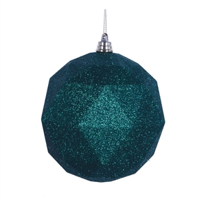 Vickerman 6&quot Geometric Ball Ornaments in Glitter Emerald Green (Set of 4)