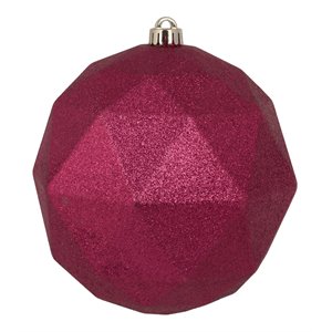 Vickerman 8&quot Plastic Geometric Ball Ornament in Glitter Berry Red