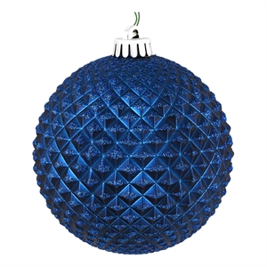 Vickerman 4&quot Plastic Durian Glitter Ball Ornaments in Midnight Blue (Set of 6)