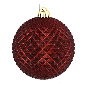 Vickerman 4&quot Plastic Durian Glitter Ball Ornaments in Burgundy Red (Set of 6)