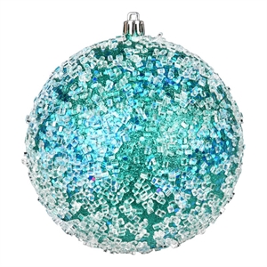 Vickerman 4.75&quot Plastic Hail Ball Ornaments in Glitter Teal Blue (Set of 4)
