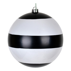 Vickerman 8&quot Striped Pearl Ball Christmas Ornaments in Black/White (Set of 2)