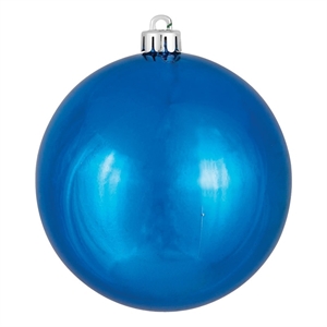 Vickerman 4&quot Plastic Ball Ornaments in Shiny Blue Finish (Set of 6)