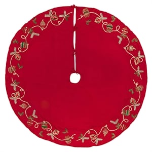 Vickerman 72&quot Velvet Fabric Beaded Ornament Christmas Tree Skirt in Red