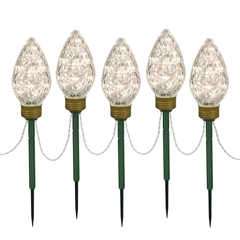 Vickerman Plastic C9 Faceted Bulb Lawn Stake Set in Warm White