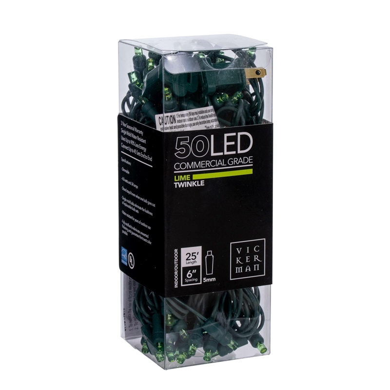 Vickerman 25' Wide Angle LED Color Box Christmas Twinkle Light Set in Lime Green