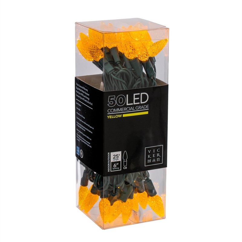 Vickerman 25' Color Box Single  C6 LED Christmas Light Set in Yellow