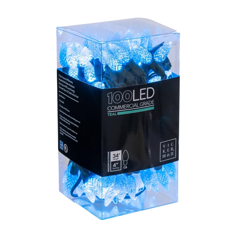 Vickerman 34' Color Box Single  C6 LED Christmas Light Set in Teal Blue