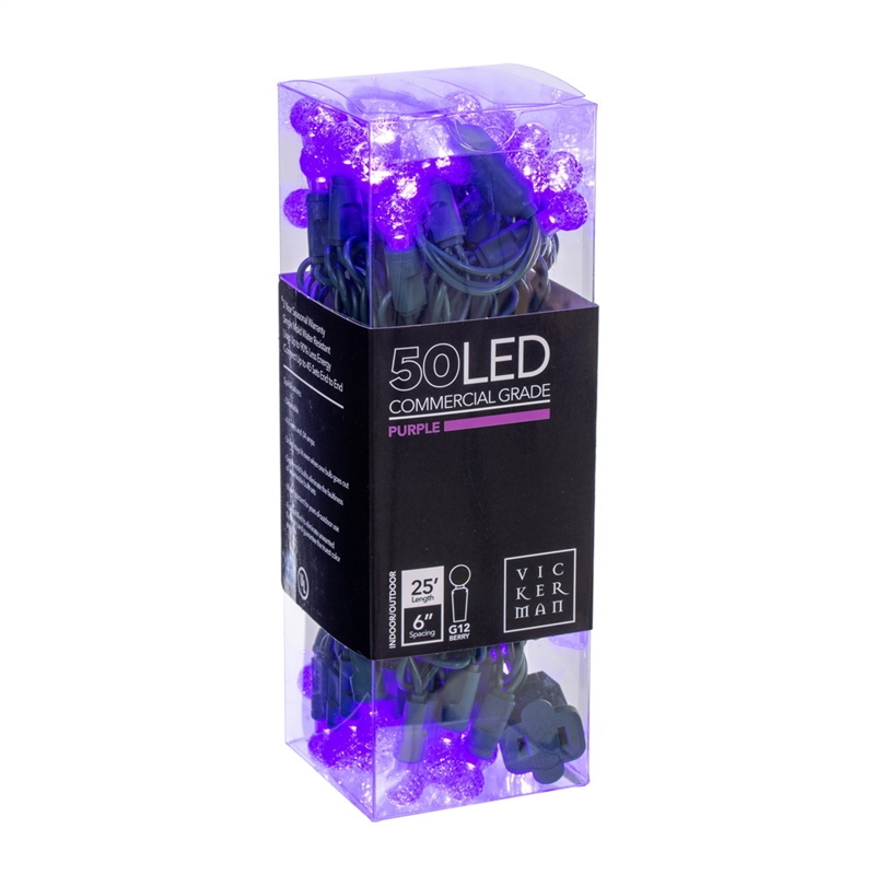 Vickerman 25' Color Box G12 Berry LED Christmas Light Set in Purple