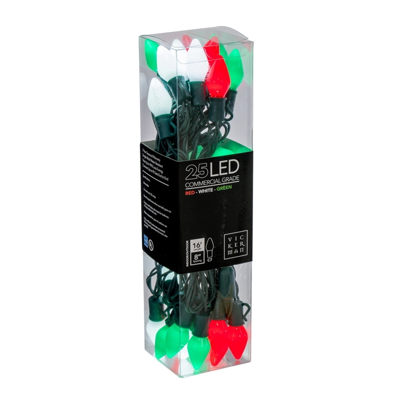 Vickerman 16' Color Box C7 LED Christmas Light Set in Red/White
