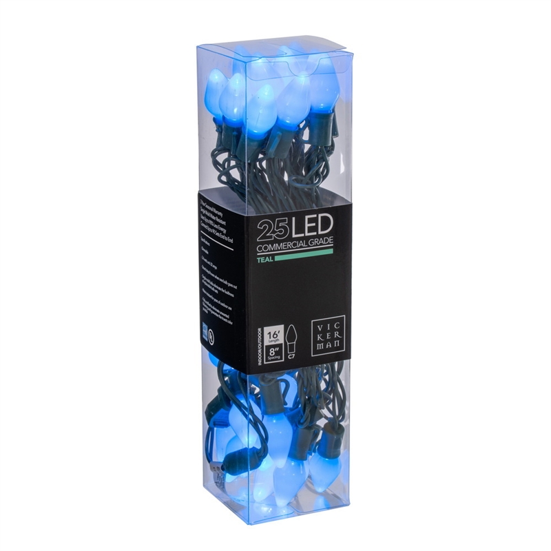 Vickerman 16' Color Box C7 LED Christmas Light Set in Teal Blue
